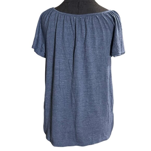 Max Studio Women s Large Blue Peasant Blouse Lace Up Crochet Boho - Picture 3 of 8